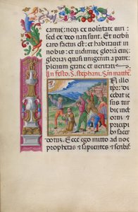 Martirio de San Esteban. Del "Evangelarium de Santa Giustina" (CBL W.107, f.4v) de Benedetto Bordone