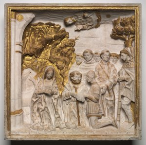 Pier Francesco Visconti, Corte de Saliceto, adorando al Niño Jesús, poco después de 1484 de Benedetto Briosco