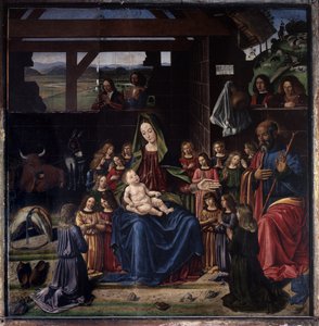 La natividad. Pintura de Benedetto Ghirlandaio (1458-1497). Óleo sobre madera. Dimensiones: 147x144cm. Iglesia de Aigueperse
