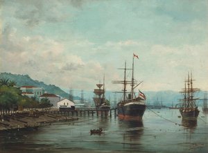 Benedito Calixto - Puerto de Santos, SP (visto a la izquierda), 1890