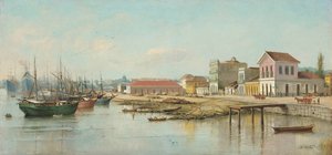 Benedito Calixto - Porto do Bispo, Santos, SP, visto desde el mar, 1887
