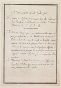 Mascarada a la griega: Página del título Placa 1, 1771 de Benigno Bossi
