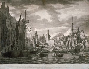 Vista del área de Ratcliffe, Londres, mostrando las ruinas después del incendio del 23 de julio, 1794 de Benjamin Burnell