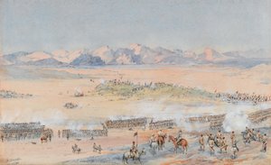 Avance de los 9º y 10º batallones sudaneses del ejército egipcio en la batalla de Toski, 3 de agosto de 1889 (acuarela) de Benjamin Donisthorpe Alsop Donne