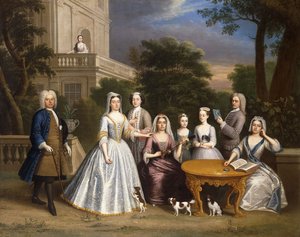 Retrato de grupo de una familia, en los terrenos de una casa de campo de Benjamin Ferrers