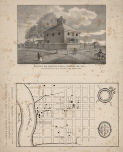 Casa de reuniones de los Amigos, Wilmington, Delaware, litografía de P.S. Duval, 1845