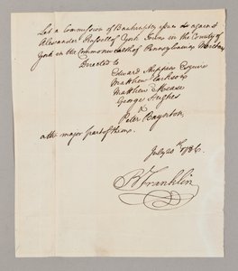 Comisión de quiebra, 20 de julio de 1786 de Benjamin Franklin