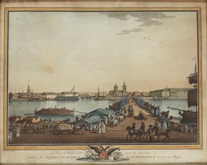 El Puente de Intercambio en la Isla Vasilievsky, 1799 de Benjamin Paterssen