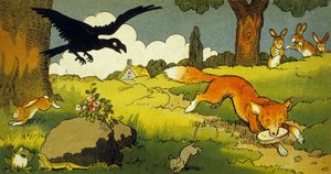 Fábula de La Fontaine : El cuervo y la zorra (ilustración 1949)