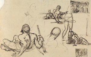 Estudios de la figura de un hombre que se levanta del suelo
