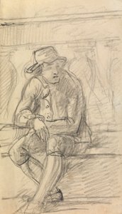 Estudio de la figura de un hombre joven, con sombrero, sentado al aire libre de Benjamin Robert Haydon
