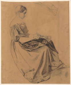 Niña sentada con una carta; la letra de arriba se repite de Benjamin Vautier