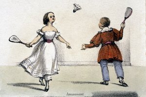 Diversión, de Aves domésticas en Ilustraciones gráficas de animales - Mostrando su utilidad para el hombre en su empleo durante la vida y usos después de la muerte, c.1845 de Benjamin Waterhouse Hawkins