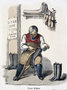 El zapatero, de El perro en Ilustraciones gráficas de animales - Mostrando su utilidad para el hombre en su empleo durante la vida y usos después de la muerte, c.1845