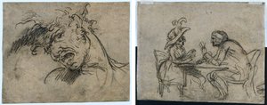 Head of a Screaming Man (recto) Woman and Man Playing Cards (verso)  de Benjamin West