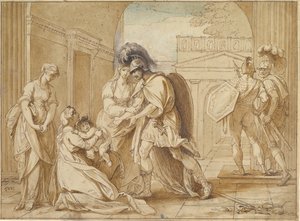 Héctor despidiéndose de Andrómaca: el susto de Astianacte, 1766 de Benjamin West