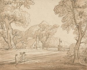 Escena de carretera en el bosque de Windsor de Benjamin West