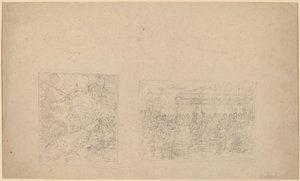 Estudio de Moisés golpeando la roca y una procesión (verso) de Benjamin West