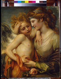 Venus consolando a Cupido picado por una abeja. (Venus consolando a Cupido picado por una abeja). Pintura de Benjamin West (1738-1820), óleo sobre lienzo de Benjamin West