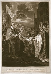 Guillermo I recibiendo la corona de Inglaterra, grabado por George Noble, ilustración de 