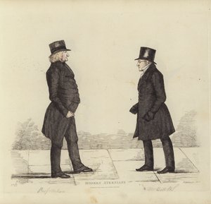 Eminentes edimburgueses, también conocidos como atenienses modernos, John Wilson, Esq, profesor de filosofía moral, George Joseph Bell, Esq, profesor de derecho escocés (grabado en color)