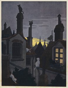 Gatos en los tejados por la noche de Benjamin Rabier