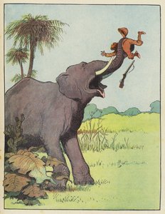 Elefante atacando a un cazador de Benjamin Rabier
