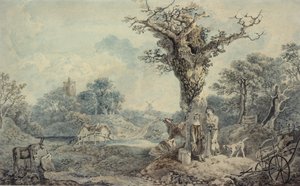 Paisaje con figuras y ganado