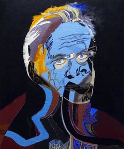 50 Major Writers In History : Patrick Modiano, 2015 (óleo y acrílico sobre lienzo) de Benoit Erwann Boucherot