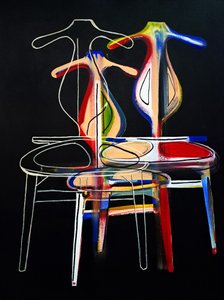 Chaise valet según Hans J. Wegner, 2021 (óleo y acrílico sobre lienzo mixto)