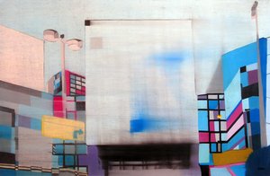 Downtown L.A. through car window, 2003 (óleo sobre 2 lienzos yuxtapuestos) de Benoit Erwann Boucherot