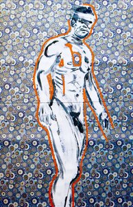 Masculin japonais 4, 2020 (acrílico sobre papel japonés serigrafiado) de Benoit Erwann Boucherot