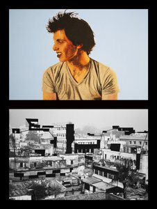 Yohan en Benarés, 2005 (óleo sobre 2 lienzos yuxtapuestos) de Benoit Erwann Boucherot