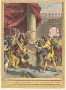 El rey, el milano y el cazador de Benoît Louis Prévost after Jean Baptiste Oudry