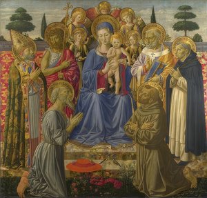 Madonna con niño rodeada de ángeles y santos. 1461-62 de Benozzo Gozzoli
