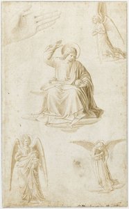 Estudios de una mano, tres ángeles y Cristo como Salvator Mundi, segunda mitad del siglo XV