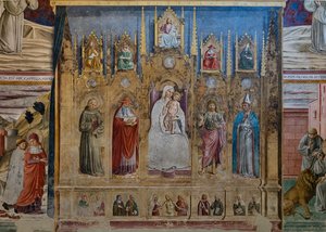 Un falso políptico con la Virgen María y el Niño, San Antonio de Padua, San Jerónimo, San Juan y San Luis de Toulouse, Capilla de San Jerónimo de Benozzo di Lese di Sandro Gozzoli