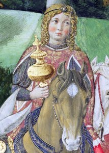 Jinetes en el séquito real, detalle del ciclo del Viaje de los Reyes Magos en la capilla, c.1460 de Benozzo di Lese di Sandro Gozzoli