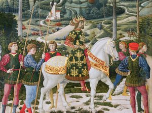 Juan VII Paleólogo 1391-1448, Emperador Romano de Oriente, como uno de los Tres Reyes, detalle del ciclo del Viaje de los Magos en la capilla, c.1460 (detalle) de Benozzo di Lese di Sandro Gozzoli