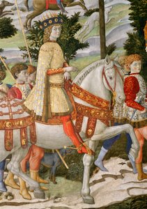 Lorenzo de Medici, el Magnífico 1449-92, como uno de los Tres Reyes, detalle del ciclo del Viaje de los Magos en la capilla, c.1460 (detalle) de Benozzo di Lese di Sandro Gozzoli