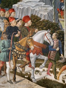 Retratos de Piero de Medici en una mula, Cosimo de Medici en el centro y el Duque Salviati a caballo, detalle del ciclo del Viaje de los Magos en la capilla, c.1460 (detalle) de Benozzo di Lese di Sandro Gozzoli
