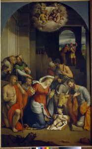 Adoración del Niño Jesús (Adoración de los pastores). (La Adoración del Niño Jesús). Pintura de Benvenuto Tisi Da Garofalo (1481-1559), óleo sobre lienzo