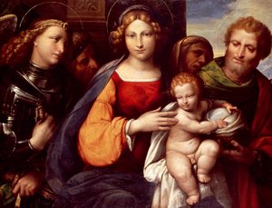 Virgen con el Niño y los Santos Miguel y José de Benvenuto Tisi da Garofalo