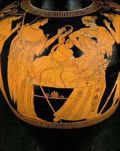 El joven Heracles lucha contra dos serpientes enviadas por Zeus ... de Berlin Painter