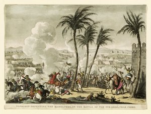 Napoleón derrotando a los mamelucos en la batalla de las pirámides, cerca de El Cairo, grabado por George Cruikshank, 1823 de Bernard Edouard Swebach