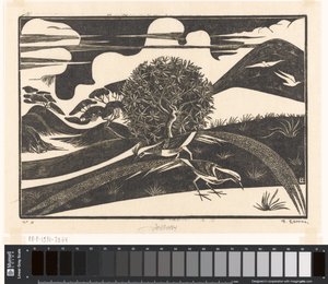 Dos faisanes en un paisaje de colinas de Bernard Essers (signed by artist)