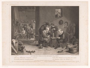 Inn interior con figuras de juego de cartas Les Francs Maçons Flamands en Loge (título sobre objeto) de Bernard François Lépicié