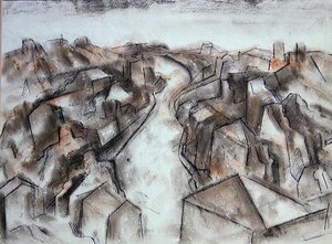 A Quiet Street (lavado de tiza de color con tinta azul)