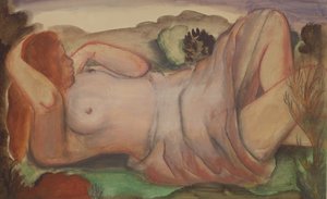 Desnudo recostado en un paisaje, c.1940 (gouache, acuarela y lápiz) de Bernard Meninsky