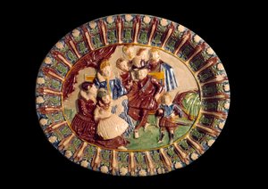 Plato que representa a Enrique IV y su familia. Cerámica en tierra vidriada por Bernard Palissy (1510-1589)